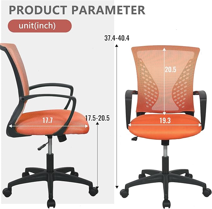 PayLessHere Office Computer Gaming Chair Ergonomic Mesh Desk Chair Adjustable Video Game Chairs with 360 Degrees Swivel Wheels Armrest Lumbar Support for Home Office (Orange)
