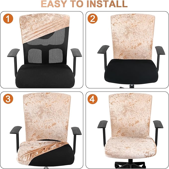 Tallew 4 Pcs Office Chair Covers Set Computer Universal Protective Stretchable Chair Seat Covers Desk Armrest Slipcovers Pads Office Cushion Backrest for Rotating(Gold)
