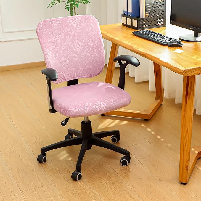FORCHEER Split Office Chair Covers 2 Pieces Stretch Pink Velvet Separated Desk Chair Slipcover for Backrest and Seat Washable