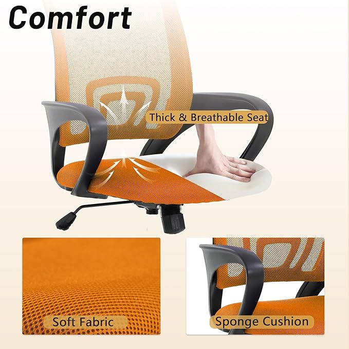 Modern Orange Mesh Ergonomic Office Chair with Lumbar Support, Adjustable Rolling Home Office Desk Chair