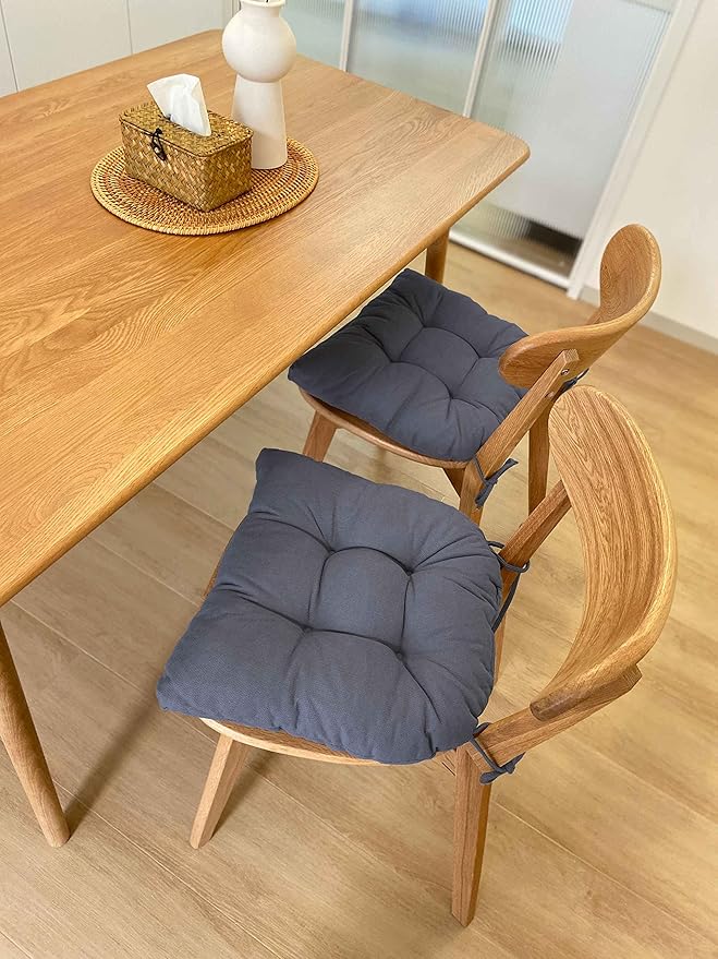 Chair Cushion, Chair Cushions for Dining Chairs, Chair Pads and Mat with Ties for Indoor Kitchen Seat and Desk (Dark Grey, 4 Count - 17 x 16 in)