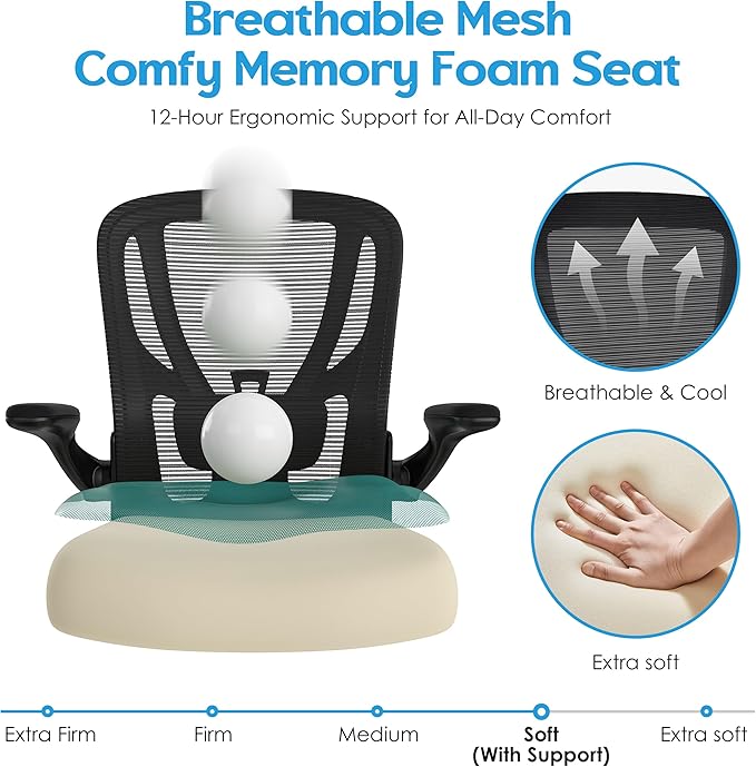 Office Chair Ergonomic Desk Chair - Mesh Computer Chair Breathable Task Chair with Wheels Adjustable Lumbar Support Home Desk Office Chairs with Flip up Armrest Black 6 Pack