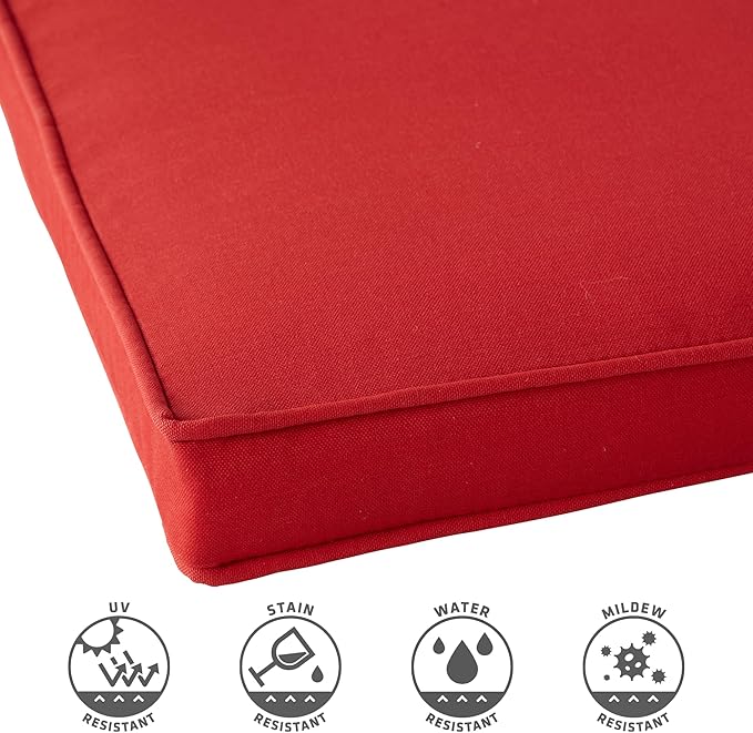 Outdoor 18 inch Square Patio Dining Chair Pads – Comfortable Fiber-Filled Seat Cushions with Ties, Reversible Polyester Fabric - Salsa Red, Set of 4