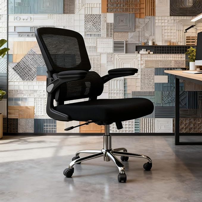 Logicfox Ergonomic Office Chair with Adaptive 2D Lumbar Support & Flip-Up Arms, Breathable Mesh Desk Chair for Back Pain Relief, Home Office Computer Chair with 400LBS Capacity
