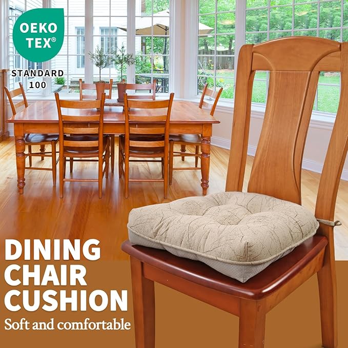 Marble Pattern 3" Chair Cushion for Dining Chair, Filling Bite-Size Memory Foam U-Shaped Seat Cushions for Kitchen Chairs, Non-Slip Indoor Chair Pad with Ties, 1 PCS, Yellow