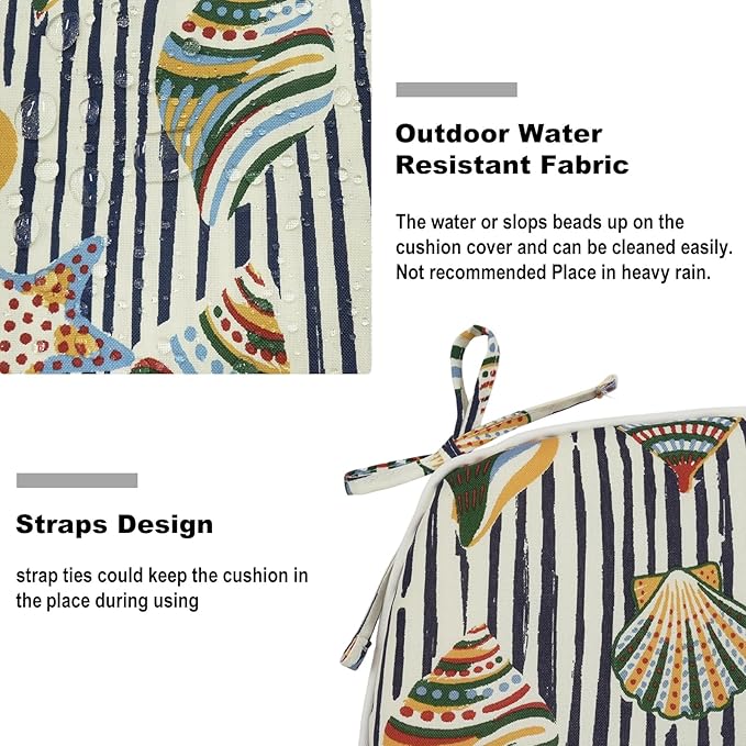 DYTXIII Set of 2 Outdoor Chair Cushions with Ties, Water Repellent Patio Chair Pads 17"x 16" for Outdoor Furniture, Round Corner Seat Cushions for Garden Yard Kitchen Crayon Shells