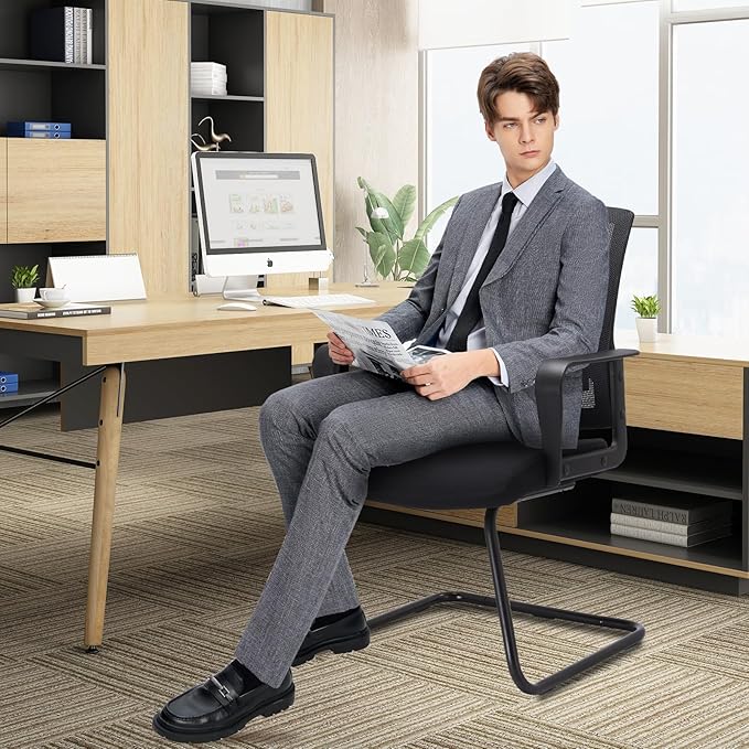 CLATINA Office Guest Chair with Lumbar Support and Mid Back Mesh Space Air Grid Series for Reception Conference Room 4 Pack