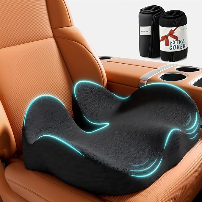Car Seat Cushion, Memory Foam Cushion with Carry Handle for Drivers, Orthopedic Sciatica & Tailbone Pain Relief for Long Driving, Comfortable Back Support for Car, Truck & Travel - Charcoal
