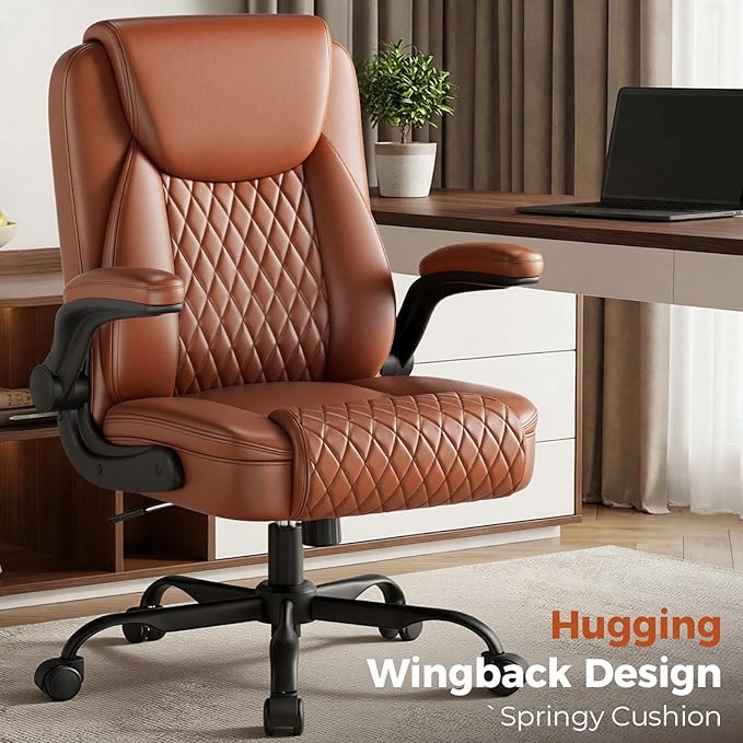 COMHOMA Leather Office Chair Ergonomic Computer Gaming Chair with Comfy Back Support, Executive Mid-Back,Small Gmaing Chair with Adjustable Armrests, for Short People Use, Rolling Swivel for Adults