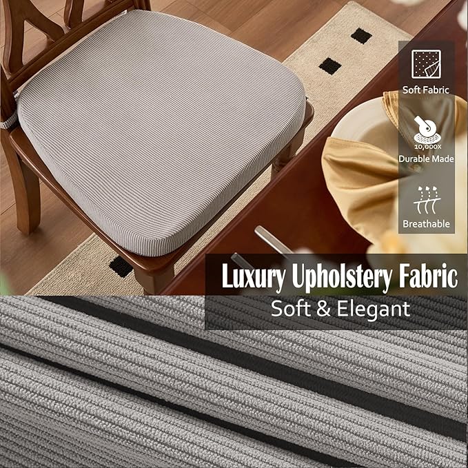 2'' Thick High-Density Foam Indoor Chair Cushions | Dining Chair Pads with Ties, Removable Washable Cover, Kitchen Chair Cushions 17"x16",Light Gray 2 Pack