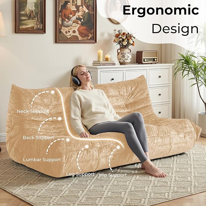 HABUTWAY Bean Bag Chair, Giant Bean Bag Chairs for Adults, 3 Seater Fireside Chair, Lazy Large Floor Bean Bag Sofa for Living Room, Bedroom, Dorm, Office (Khaki)