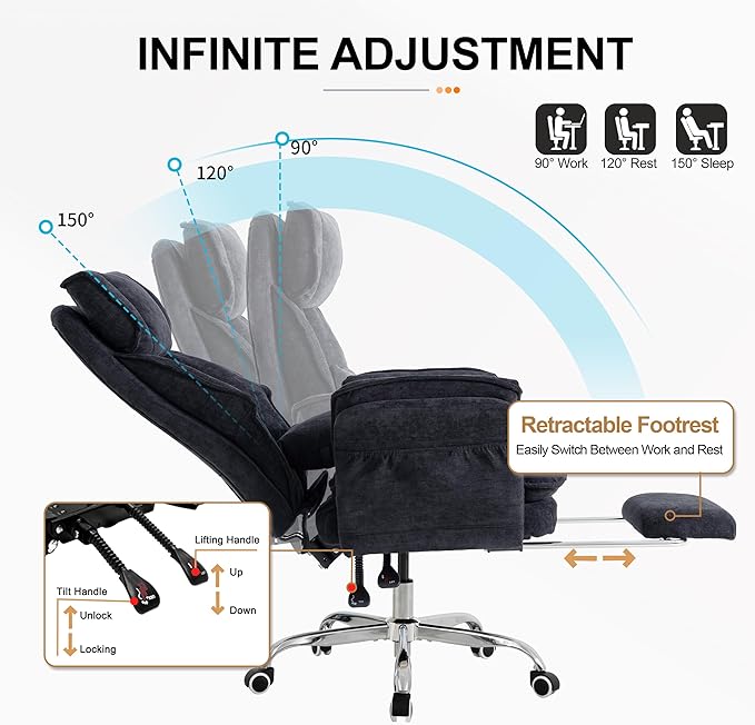 Okeysen Office Chair with Flip Armrests, Big and Tall Office Chair with Foot Rest & Lumbar Pillow, Wide Reclining Desk Chair for Cross Legged Sitting & Pets, Executive Ergonomic Computer Gaming Chair