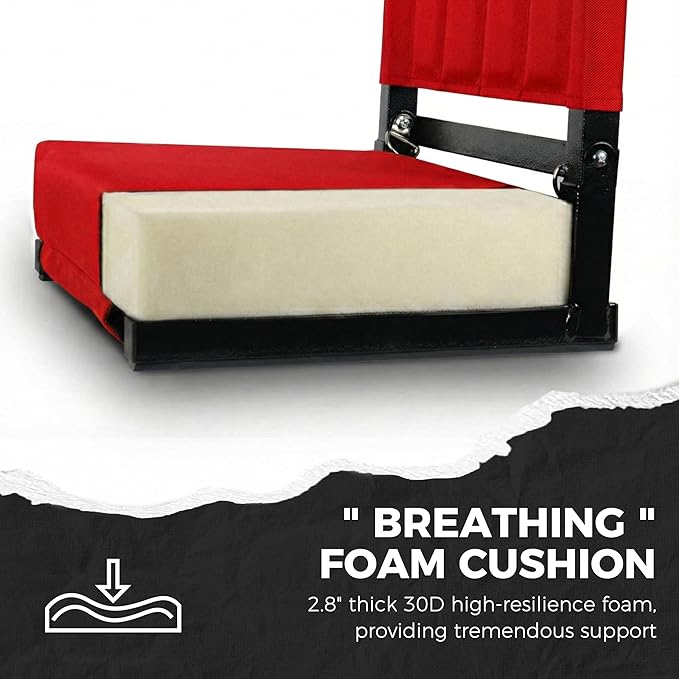 SPORT BEATS Stadium Seats with Back Support Bleacher Chairs with Back and Cushion Thick Padded Bleacher Seats Includes Shoulder Strap