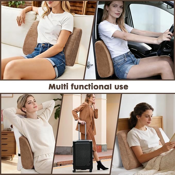 Large Lumbar Cushion Lumbar Support Pillow, Ergonomic Lumbar Pillow with Machine Washable, Help Relieve Pain of Back, Lumbar, Tailbone and Sciatic Nerve Support. (Light Brown)