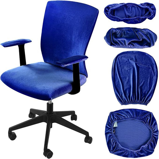Tallew 4 Pcs Office Chair Covers Set Computer Universal Protective Stretchable Chair Seat Covers Desk Armrest Slipcovers Pads Office Cushion Backrest for Rotating(Dark Blue)