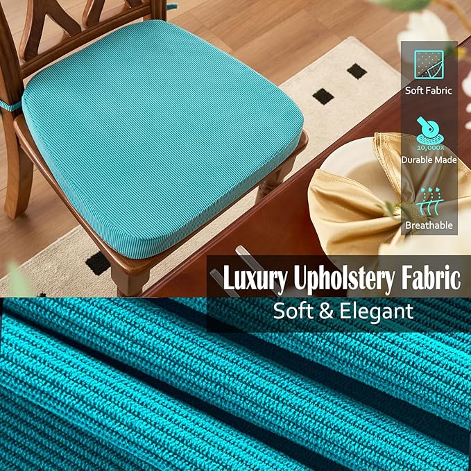 2'' Thick High-Density Foam Indoor Chair Cushions | Dining Chair Pads with Ties, Removable Washable Cover, Kitchen Chair Cushions 17"x16",Turquoise 6 Pack