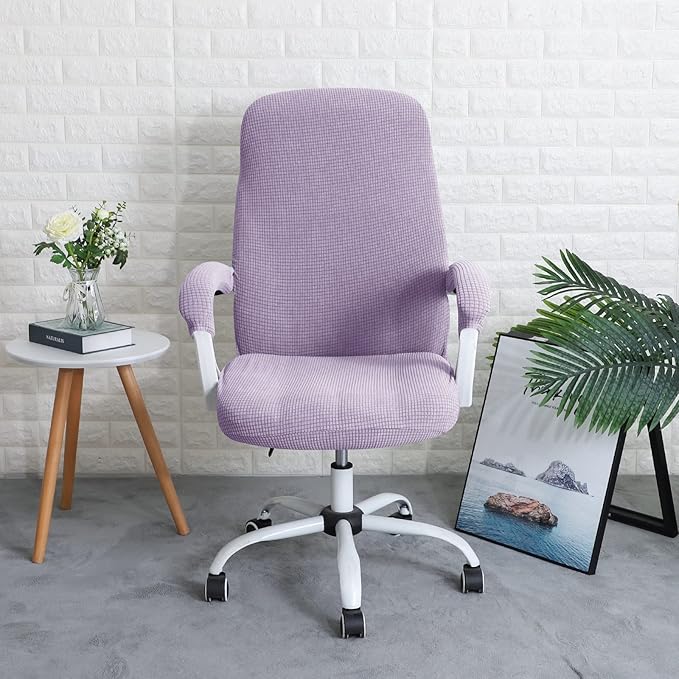FORCHEER Office Chair Cover Water Repellent Jacquard Armrest Swivel Chair Slipcovers Removable Stretch Universal Computer Chair Cover L with Chair Arm Cover 2P-Purple