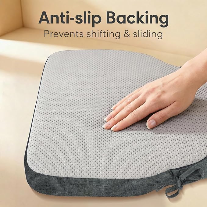 2 Pack Dark Grey Winsor Chair Cushions with Ties, Dining Kitchen Chair Seat Pads Non Slip Removable Washable Cover 17"x16"