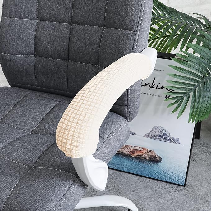 FORCHEER Office Chair Armrest Cover with Zipper 15inch Stretchable Water Resistant Computer Office Chair Arm Rest Slipcover for Desk Chairs Arm 2Pack-Beige