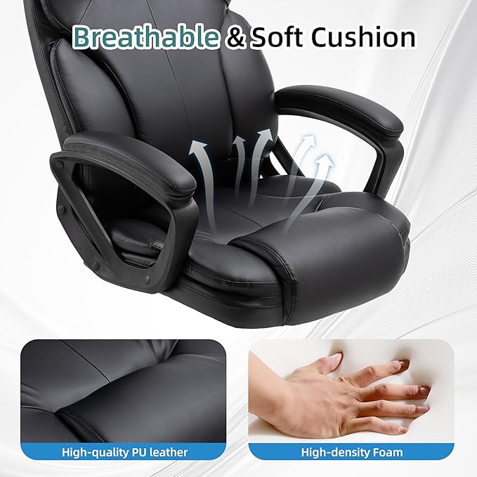 Executive Office Chair Ergonomic Desk Chair, PU Leather Computer Chair with Padded Armrests, Adjustable Height Swivel Task Chair (1)