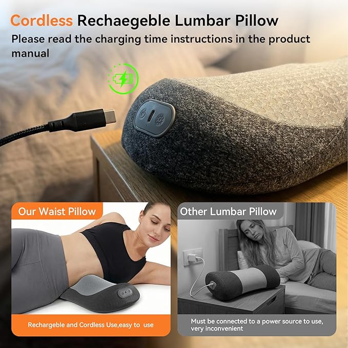 Yunari 3-in-1 Wireless Lumbar Support Pillow, 2-Level Adjustable Hot Compress, Deep Tissue Massage, Intelligent Dual Airbag Traction, Ergonomic Memory Foam, Relieves Waist Pain