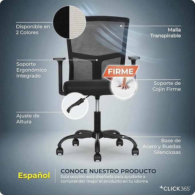 AeroCore M120 Ergonomic Mesh Office Chair, Breathable DeskChair with Lumbar Support, Cushioned Seat, Adjustable Height, Fixed Arms & Swivel, 275lbs Capacity, Black