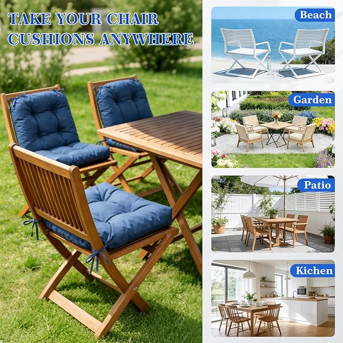 Outdoor Chair Cushions Set of 2 Waterproof Patio Furniture Cushions with Ties 19x19+5” Thicken Outdoor Seat Cushions Indoor/Outdoor Dining Chairs Pads FadeShield Rocking Chair Cushion, Light Bule