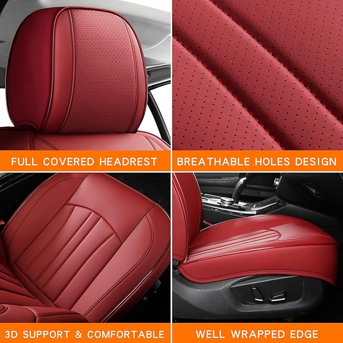 MINGBRON Red Car Seat Covers,Leather Car Seat Cover, Waterproof Seat Covers Full Set