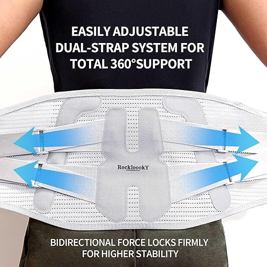 Lower Back Brace for Women Men, Adjustable Lumbar Support with Ergonomic Metal Stays for Work,Lifting,Drive,Fitness, Breathable Fabric Support Belt with 3D Pad, Grey,Size L,Waist 38"-45"