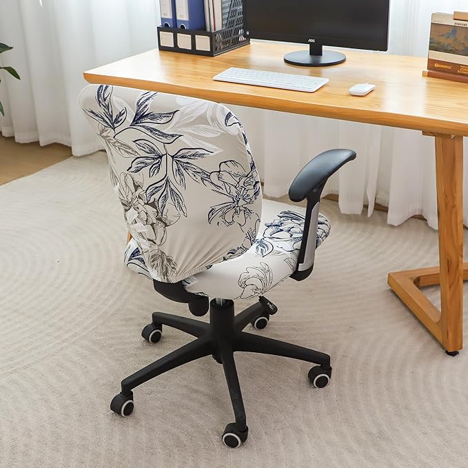 FORCHEER Stretch Split Office Chair Covers Two Pieces Floral Separated Desk Chair Slipcover Washable -Summer Floral