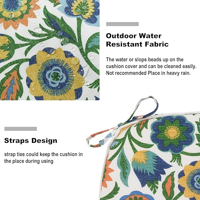 DYTXIII Set of 4 Outdoor Chair Cushions with Ties,Water Repellent Patio Chair Pads 17"x 16" for Outdoor Furniture,Round Corner Seat Cushions for Garden Yard Kitchen Fiesta Floral