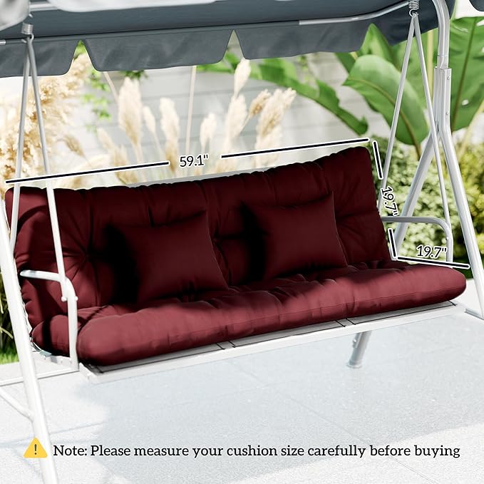 Outsunny 59" Tufted Bench Cushions & Throw Pillows, 4 Piece Swing Cushion Set, Indoor/Outdoor Replacement Bench Seat Pad, Back Cushion & 2 Pillows for Outdoor Furniture, Without Swing, Wine Red
