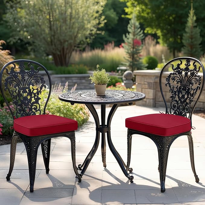 Outdoor Chair Cushions Set of 2: Waterproof & Fade Resistant Patio Furniture Cushions - 18.5 x 16 x 2 Inch Non Slip Round Corner Seat Cushion Pads with Removable Cover for Garden Yard Lawn, Burgundy