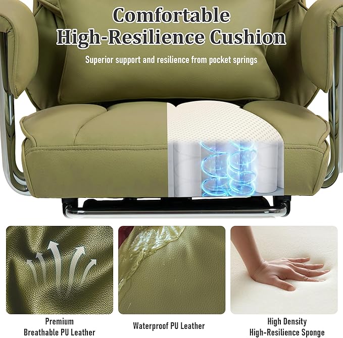 DYHOME 500 Lbs Kneading Massage Office Chair with Foot Rest, Ergonomic Reclining Home Computer Chair, High Back Thick Cushion Big & Tall Office Chair, Comfy Leather Heavy Duty Executive Chair, Green