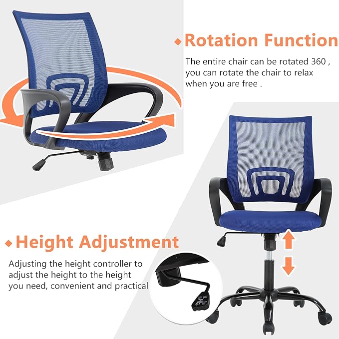 PayLessHere Home Office Chair - Adjustable Ergonomic Chair with Lumbar Support, Armrest, High Density Mesh, 360 Degree Swivel (Pack of 2, Blue)