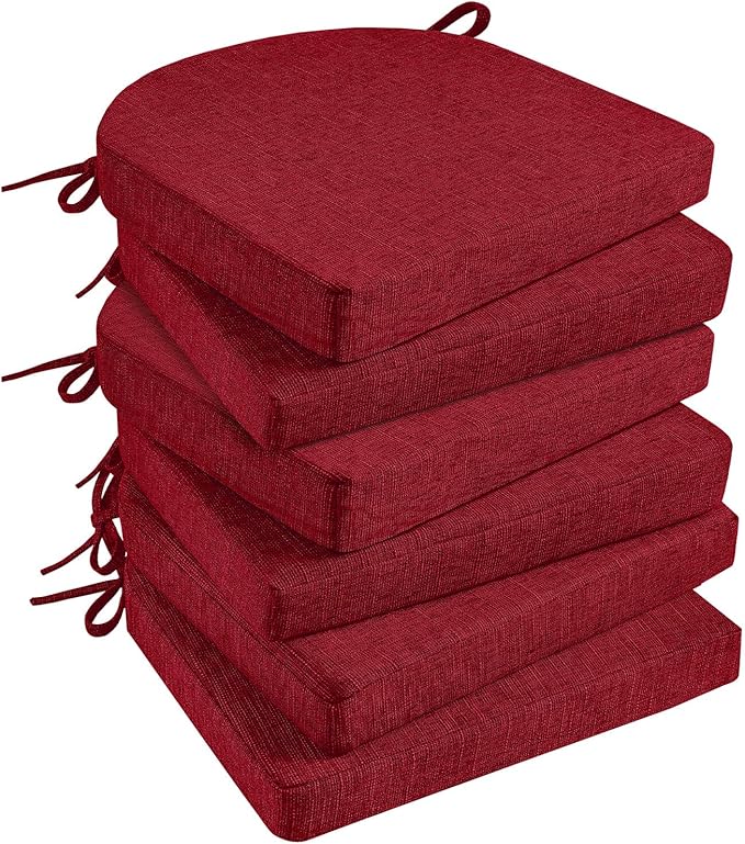 Basic Beyond Chair Cushions for Dining Chairs with Ties and Removable Cover, 2" Thick Seat Cushions for Kitchen Chairs, Set of 6, 17" x 16", Red