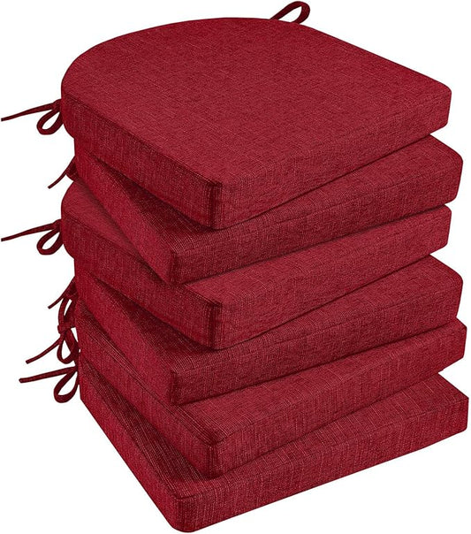 Basic Beyond Chair Cushions for Dining Chairs with Ties and Removable Cover, 2" Thick Seat Cushions for Kitchen Chairs, Set of 6, 17" x 16", Red