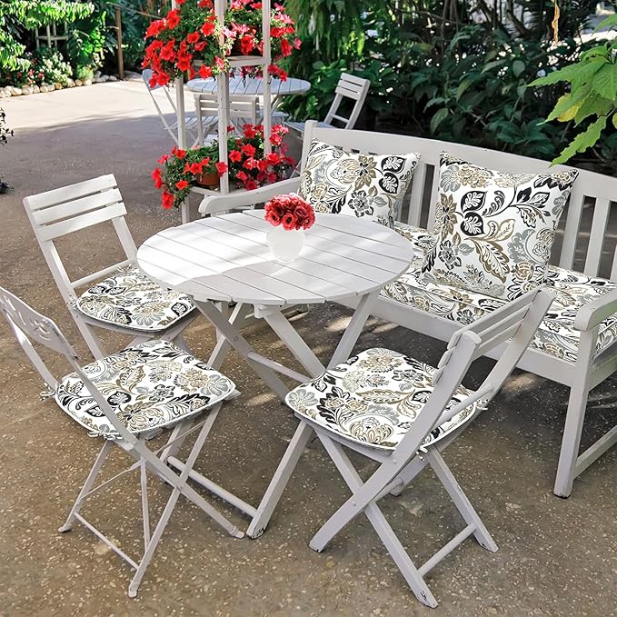 DYTXIII Set of 4 Outdoor Chair Cushions with Ties,Water Repellent Patio Chair Pads 17"x 16" for Outdoor Furniture,Round Corner Seat Cushions for Garden Yard Kitchen Dailey Tan