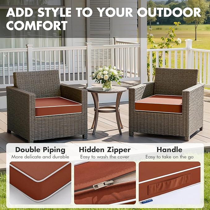 MIULEE Rust 19 x 19 x 3 Outdoor Chair Cushions Waterproof Patio Chair Cushions with Adjustable Straps Set of 2 for Patio Furniture 3-Year Color Fastness Garden Sofa Couch