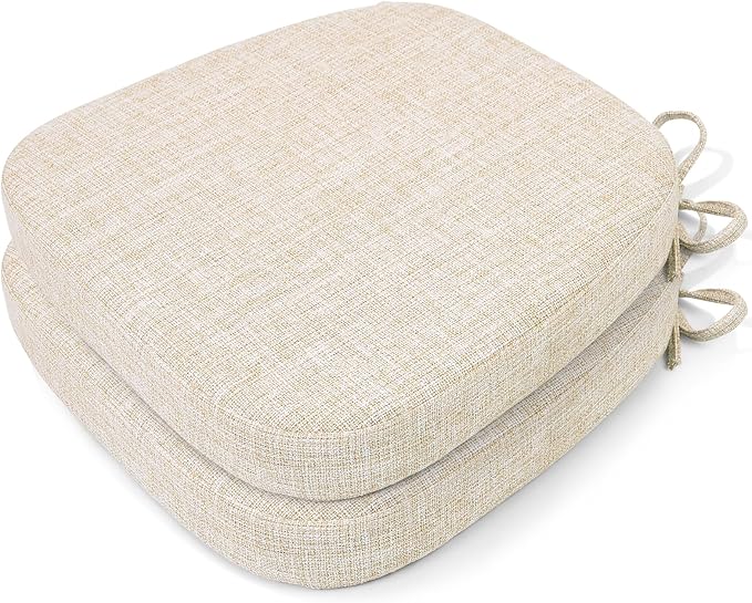SINOSSO Thickened 2.5" Dining Chair Cushions, Soft Blended High Density Support Foam Kitchen Seat Cushions with Ties, U-Shaped Non-Slip Indoor Chair Pads, 16.5" x 16", 2 PCS, Beige