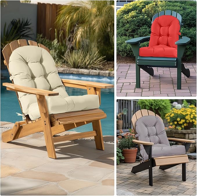 Adirondack Chair Cushion Tufted Waterproof Outdoor Rocking Chair Cushions with Ties Anti-Slip High Back Patio Chair Cushions for Patio Furniture Cushions