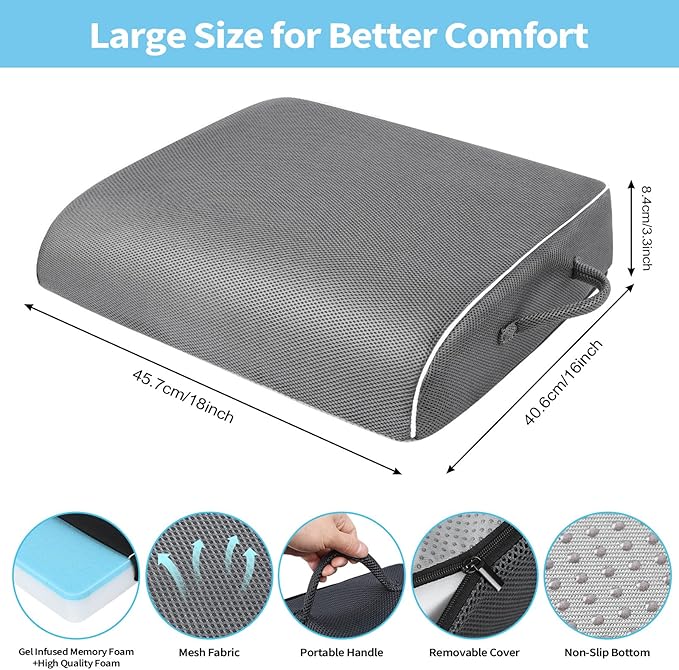 Seat Cushion for Tailbone Pain Relief, Office Chair Cushion, Memory Foam Large Chair Cushion with Non-Slip Cover for Soft Support at Office Chair, Car Seat, Airplane 3.3"-Grey
