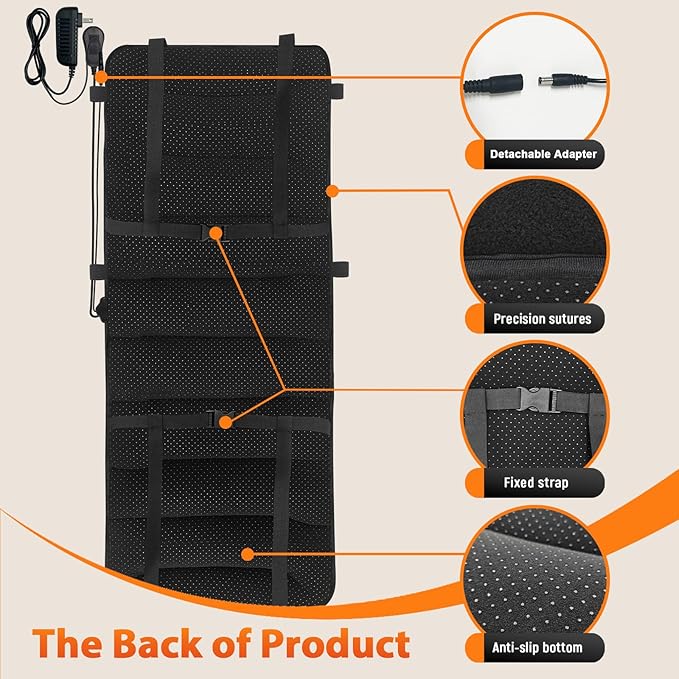 Heated Seat Cushion for Office - 12V Chair Heating Pad - Thick Seat Warmer wiht 7 Temp Levels & 12H Timer- Fast Heated Cover for Back,Hips Etc.Gift Packaging（Black）