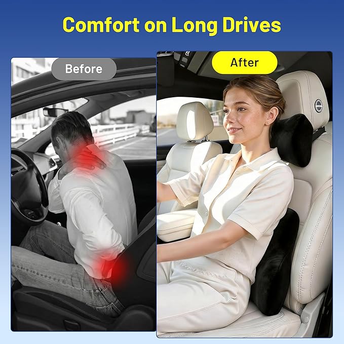 Car Pillow for Toyota Tundra,Car Neck Pillow,Lumbar Support Pillow for Car,Memory Foam Pillow,Ergonomic Pillow,Adjustable and Washable,Car Essentials for Long Trips,Car Accessories,Suede