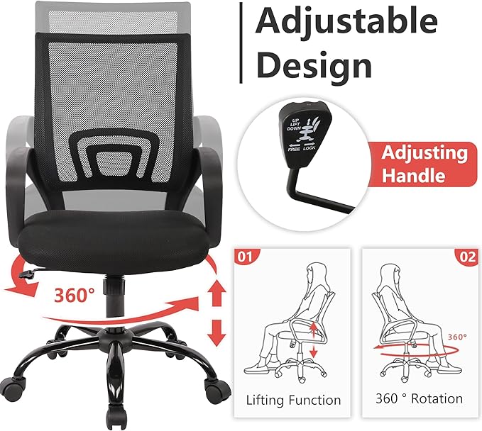 PayLessHere Office Computer Chair Ergonomic Cheap Desk Chair Adjustable Comfortable Mid Back Task Rolling Swivel with Lumbar Support for Home Office (Pack of 2, Black)