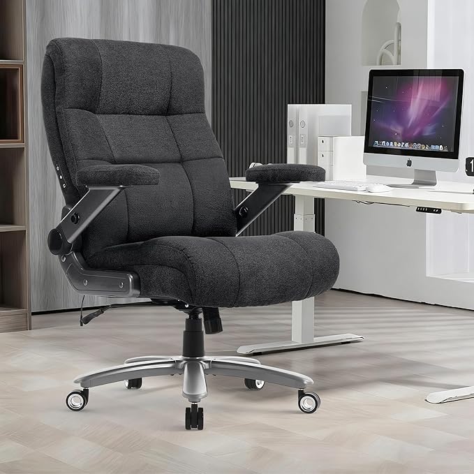 600LBS Big and Tall Massage Office Chair, Extra Wide Seat - 3D Kneading Massage & Heat Office Chair with Heavy Duty Metal Base, 3D Flip Arms, Fabric Ergonomic with Thick Spring Cushion
