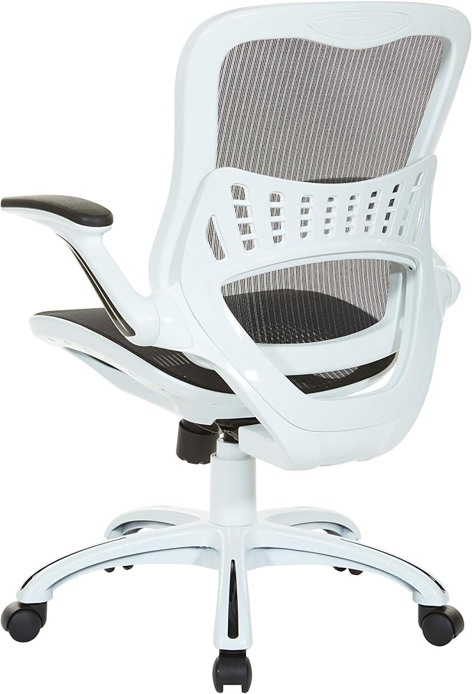 OSP Home Furnishings Riley Ventilated Manager's Office Desk Chair with Breathable Mesh Seat and Back, White Base with Black