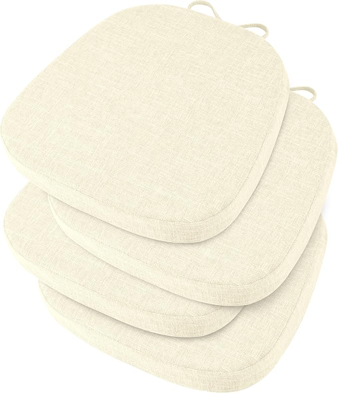 OVOV 14x14 Chair Cushions for Metal Dining Chairs Set of 4 Non Slip Thick Textured Chair Pads for Dining Chairs with Ties and Removable Cover (4, Ivory)