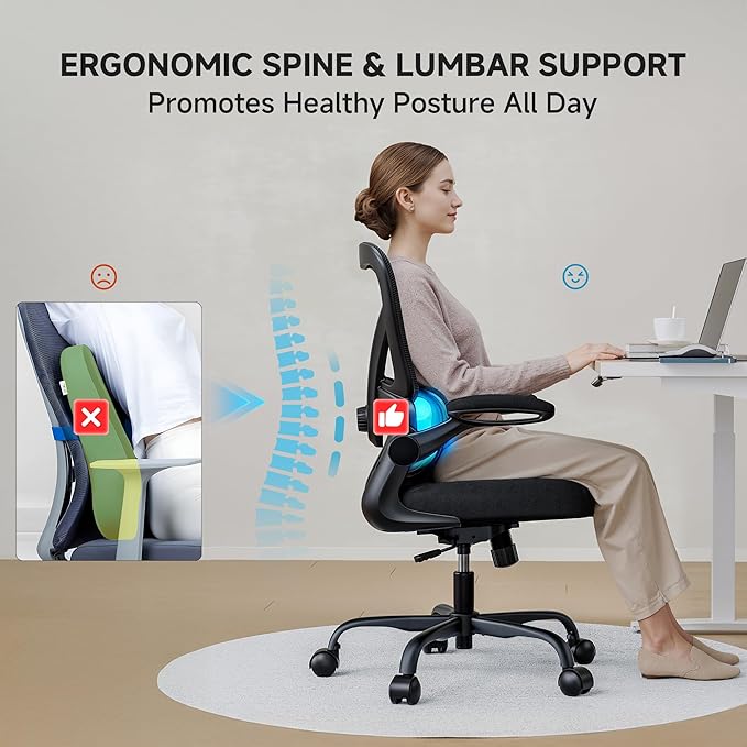 Mesh Office Chair, 330LBS Ergonomic Desk Chair with Adjustable Lumbar Support, Executive Computer Chairs for Home Office, Black