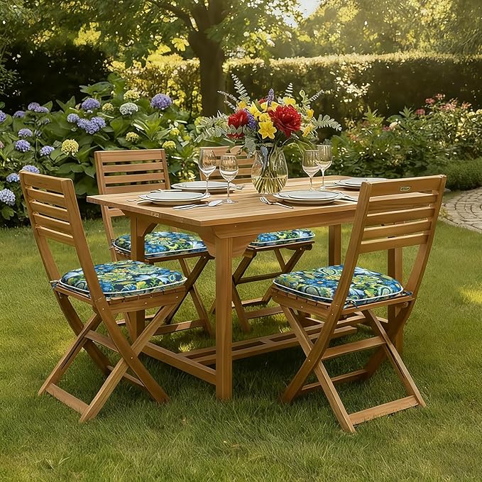 DYTXIII Set of 4 Outdoor Chair Cushions with Ties,Water Repellent Patio Chair Pads 17"x 16" for Outdoor Furniture,Round Corner Seat Cushions for Garden Yard Kitchen Flower Child